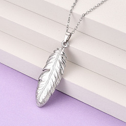 Нержавеющая Сталь Цвет 304 подвесные из нержавеющей стали ожерелья, перо, не тускнеет, цвет нержавеющей стали, 17.72~18.11 дюйм (45~46 см)