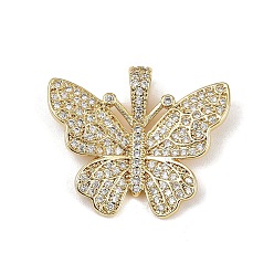 Настоящее золото 18K Латунные микро проложить кубического циркония подвески, без кадмия и без свинца, бабочка, реальный 18 k позолоченный, 21x25x2 мм, отверстие : 5.5x2.5 мм