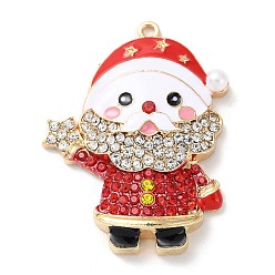 Santa Claus Рождественские подвески из цинкового сплава со стразами, с эмалью и пластиковой жемчужиной, Санта-Клаус прелести, 43x33x6.5 мм, отверстие : 2 мм