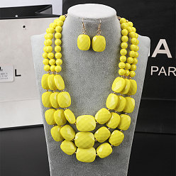 Желтый Комплекты из акриловых граненых прямоугольных бусин и многослойных серег в стиле бохо, желтые, 420 мм