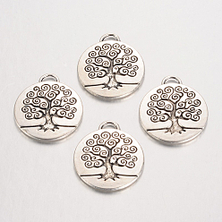 Antique Silver Tibetan Style Alloy Enamel Pendants Setting, Tree of Life, Cadmium Free & Nickel Free & Lead Free, Antique Silver, 27x23.5x2.5mm, Hole: 4mm, about 190pcs/1000g