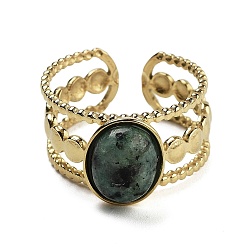 Африканский Бирюза(яшма) Овальные кольца на палец из натуральной африканской бирюзы (яшмы), ионное покрытие (ip) 304 манжеты из нержавеющей стали для женщин, овальный : 11.5x9.5 mm, регулируемый, 6 шт / комплект