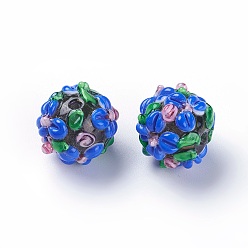 Королевский синий Ручной работы ухабистым Шарики Lampwork, круглые, королевский синий, 14~15 мм, отверстие : 1.5~1.6 мм