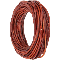 Saddle Brown 10M Cowhide Cord, Round, with 1 Set PP Plastic Spool and 1Pc Organza Gift Drawstring Bags, Saddle Brown, 3.5mm