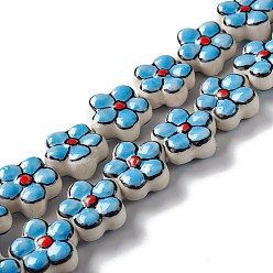 Темно-Голубой Ручной работы фарфора цветок бисер пряди, глубокое синее небо, 16.5~17x17~17.5x7.5~7.8 мм, отверстие : 1.6~1.8 мм, около 20 шт / нитка, 12.56~12.68 дюйм (31.9~32.2 см)