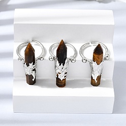 Тигровый глаз Кольца-манжеты для женщин из натурального тигрового глаза и латуни., платина, колонна в форме остроконечного конуса, 41~47x9.5~11.5 мм, внутренний диаметр: 18~19 мм