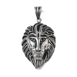 Античное Серебро 304 из нержавеющей стали большие кулоны, очарование головы льва, античное серебро, 83.5x53x26 мм, отверстие : 19x12 мм