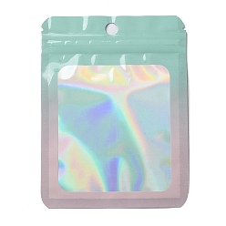 Бледно-бирюзовый Прямоугольные блестящие голографические пакеты из ПВХ с застежкой-молнией, многоразовые упаковочные пакеты, мешок с самоуплотнением, бледные бирюзовая, 12x9x0.15 см, односторонняя толщина: 2.5 мил(0.065мм)