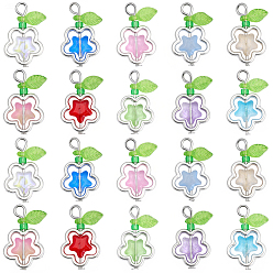 (52) Непрозрачная лаванда 50шт. стеклянные цветочные подвески, с железной петлей и рамами из сплава, разноцветные, 23x14.5x4.5 мм, отверстие : 3 мм