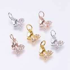 (52) Непрозрачная лаванда Латунные микро проложить кубического циркония прелести, без кадмия и без свинца, бабочка, разноцветные, 11x10x2 мм, отверстие : 3 мм