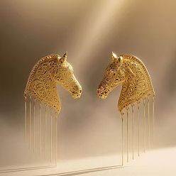 Golden Alloy Horse Tassel Earrings for Women, Golden, 70mm