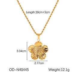 Цветок 304 кулон ожерелья из нержавеющей стали горный хрусталь, золотые, цветок, 15.35 дюйм (39 см)