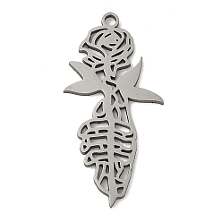 Цветок 201 подвески из нержавеющей стали, лазерная резка, хэллоуин прелести, цвет нержавеющей стали, цветок, 28x13.5x1 мм, отверстие : 1.5 мм