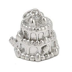 Платина Латунные подвески, торт, с целью перехода в кольце, без кадмия и без свинца, стойки покрытие, долговечный, платина, 15x15.5x14.5 мм, отверстие : 3.5 мм