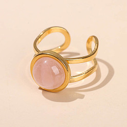Розовый Кварц 304 Кольца-манжеты из нержавеющей стали и розового кварца, плоско-круглые, золотые, внутренний диаметр: 18 мм
