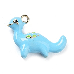 Небесно-голубой Подвески из эмали и сплава, 3d подвеска динозавра, золотые, голубой, 15x20.5x5 мм, отверстие : 1.6 мм