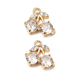 Прозрачный Латунные микро проложить кубического циркония подвески, без кадмия, без никеля и без свинца, черри прелести, реальный 18 k позолоченный, прозрачные, 9.5x10x3 мм, отверстие : 1.2 мм