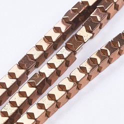 с Покрытием Меди Гальванизировать немагнитных синтетический гематит бисер пряди, бисер нитей, кубические, с медным покрытием, 3x3x3 мм, отверстие : 0.5 мм, около 132 шт / нитка, 15.7 дюйм (9.8 см)