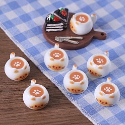 Белый Непрозрачные кабошоны из смолы, кофейная чашка в форме кошки, белые, 20x25x13.5 мм