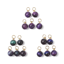 (52) Непрозрачная лаванда Круглые подвески из окрашенного натурального тигрового глаза, золотые, разноцветные, 11.5~12x8.5 мм, Перейти кольцо: 5x0.8 мм, внутренний диаметр: 3.4 мм