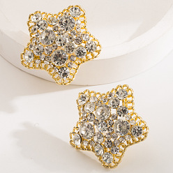 Crystal Alloy Stud Earrings for Women, Star, Golden, Crystal, 35x35mm