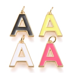 Letter A Латунь эмаль подвески, с целью перехода в кольце, долговечный, реальный 18 k позолоченный, letter.a, разноцветные, letter.a, : 18x14x1.8 мм, прыжковые кольца: внутренний диаметр: 3 мм