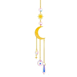 Луна Стекло подвесные украшения, подвесные ловцы солнца, с латунной фурнитурой , для украшения дома, луна, 430 мм