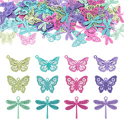 Couleur Mélangete 72 pièces 12 styles peinture en aérosol 430 pendentifs en acier inoxydable, papillon / libellule, couleur mixte, 11~14x14~15x0.3mm, Trou: 1~1.2mm, 6 pcs / style