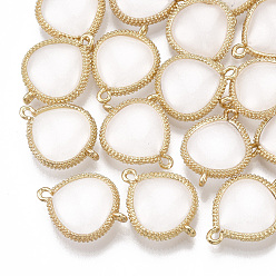 White Glass Links connectors, with Brass Findings, Imitation Jade, teardrop, Golden, White, 19x14x5mm, Hole: 1.2mm
