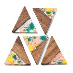 (52) Непрозрачная лаванда Подвески из смолы и ореха, треугольные, разноцветные, 36.5x30.5x2.5 мм, отверстие : 2 мм