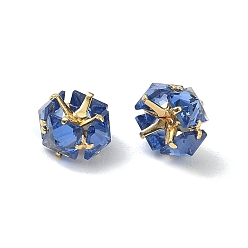 Königsblau Messing & Glasperlen, facettiert Würfel, Gestell, langlebig überzogen, Bleifrei und cadmium frei, echt 18 k vergoldet, königsblau, 8.5x8.5x4.5 mm, Bohrung: 0.5~0.7 mm