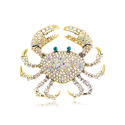 Хрусталь AB Брошь из сплава со стразами в океанском стиле для рюкзака, одежды, краб, хрусталь AB, 58x65 мм