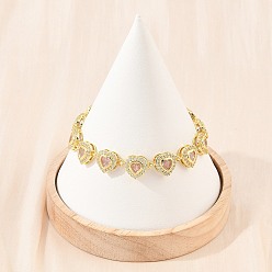 Pink Bracelets de tennis en laiton pavés de zirconiums cubiques en forme de cœur pour femmes, crémaillère plaquage, plaqué longue durée, sans cadmium et sans plomb, réel 18 k plaqué or, rose, 7.17 pouce (18.2 cm)