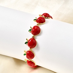 Яблоко Латунь эмаль ссылка браслеты, стойки покрытие, долговечный, без свинца и без кадмия, реальный 18 k позолоченный, яблоко, 7-1/8 дюйм (18 см)