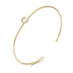 Letter C Браслеты на открытой манжете с прозрачным покрытием из латуни с микро-паве и кубическим цирконием, браслеты с крутящим моментом для женщин, реальный 18 k позолоченный, без свинца и без кадмия, буква С, внутренний диаметр: 1-7/8x2-1/4 дюйм (4.8x5.8 см)