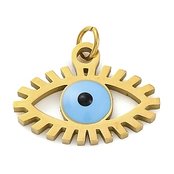 Светло-Голубой Ионное покрытие (ip) 304 подвески из нержавеющей стали с эмалью, с целью перехода в кольце, ручная полировка, очарование глаз, реальный 18 k позолоченный, Небесно-голубой, 11.5x16x2 мм, отверстие : 2.5 мм