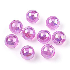 Orchid Transparent Acrylic Beads, AB Colors Plated, Round, Orchid, 10mm, Hole: 1.8mm, about 950pcs/500g