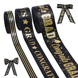 Black 3Rolls 3 Styles Graduation Season Polyester Ribbon, Word, for Gift Packaging, Black, 3/8~1 inch(10~26mm), 1roll/style