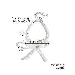 Платина Пластиковые браслеты с искусственным жемчугом и подвесками для женщин, бантом, платина, 7-1/8 дюйм (18 см)