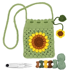 Colorful DIY Sunflower Bag Knitting Kits for Beginners, Include Crochet Hooks, Polyester Yarn, Crochet Needle, Stitch Markers, Scissor, Instrction, Colorful, 25x18.5x8.5cm