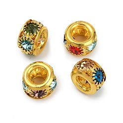 Золотой Латунные бусины со стразами , рондель, красочный, золотые, 8x5 мм, отверстие : 3.5 мм