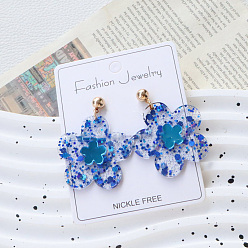 Королевский синий Висячие серьги-гвоздики из акриловой блестящей пудры ко Дню святого Валентина, цветок, золотые, королевский синий, 43x35 мм