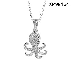 Squid Морская тематика 304 подвеска из нержавеющей стали с микропаве из прозрачного кубического циркония в виде морского животного, кальмар, 17.72 дюйм (45 см), Кулон : 17x13 мм