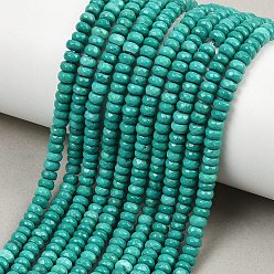 Зеленый Бусины из натурального магнезита, окрашенная и подогревом, рондель, граненые, зелёные, 4x2 мм, отверстие : 0.8 мм, около 172 шт / нитка, 15.35'' (39 см)