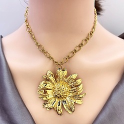Настоящее золото 18K 304 Женские подвески в форме подсолнуха из нержавеющей стали, ионное покрытие (ip), реальный 18 k позолоченный, 16.34 дюйм (41.5 см)
