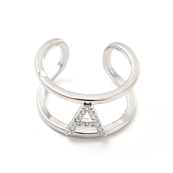 Letter A Кольцо-манжета с открытой буквой из прозрачного кубического циркония, платиновое латунное кольцо с двумя линиями для женщин, без свинца и без кадмия, letter.a, размер США 6 (16.5 мм)