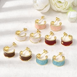 (52) Непрозрачная лаванда С-образные серьги-гвоздики из латуни с эмалью, долговечный, без кадмия и без свинца, золотые, разноцветные, 16.5x9.5 мм