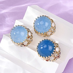 Нефрит Полукруглые кольца-манжеты из натурального окрашенного нефрита с кубическим цирконием, латунные регулируемые кольца для женщин, золотые, 24.5 мм