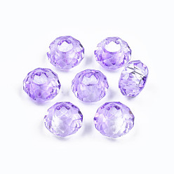 Lilac Glass European Beads, Large Hole Beads, No Metal Core, Rondelle, Lilac, 14x8mm, Hole: 5mm