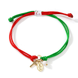 Разноцветный Браслеты ручной работы из регулируемого латунного шнура с подвесками, крест с девственной мари, золотые, красочный, 11.02 дюйм (28 см)